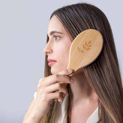 6-Piece Bamboo Hair Brush Set - Eco-Friendly Wooden Hairbrushes and Combs for Men, Women, and Kids - Includes Paddle Brush, Oval Brush, Tail Comb, and Wide-Tooth Comb